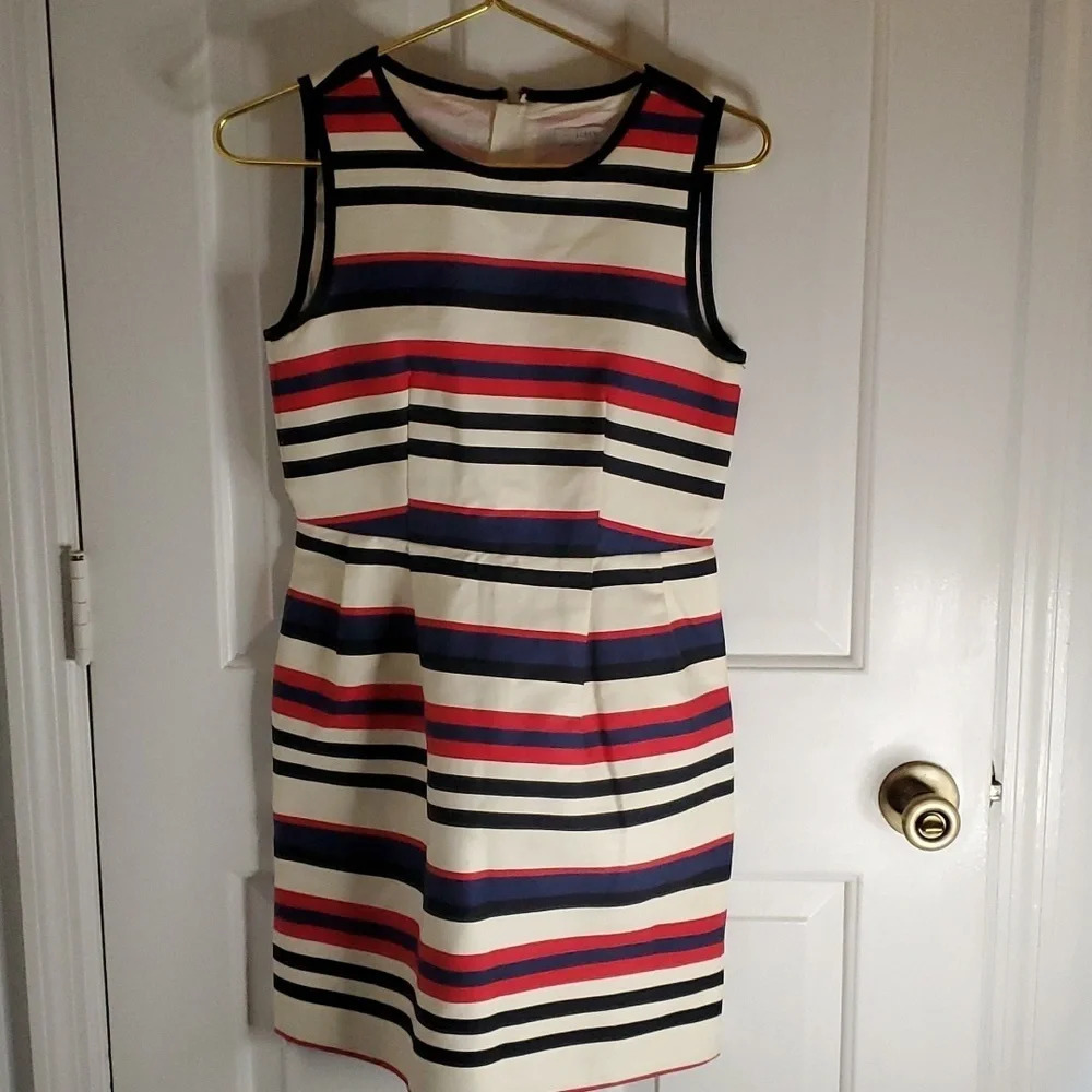 Women's J.Crew Scuba Striped Dress with Front Pleats & Pockets
